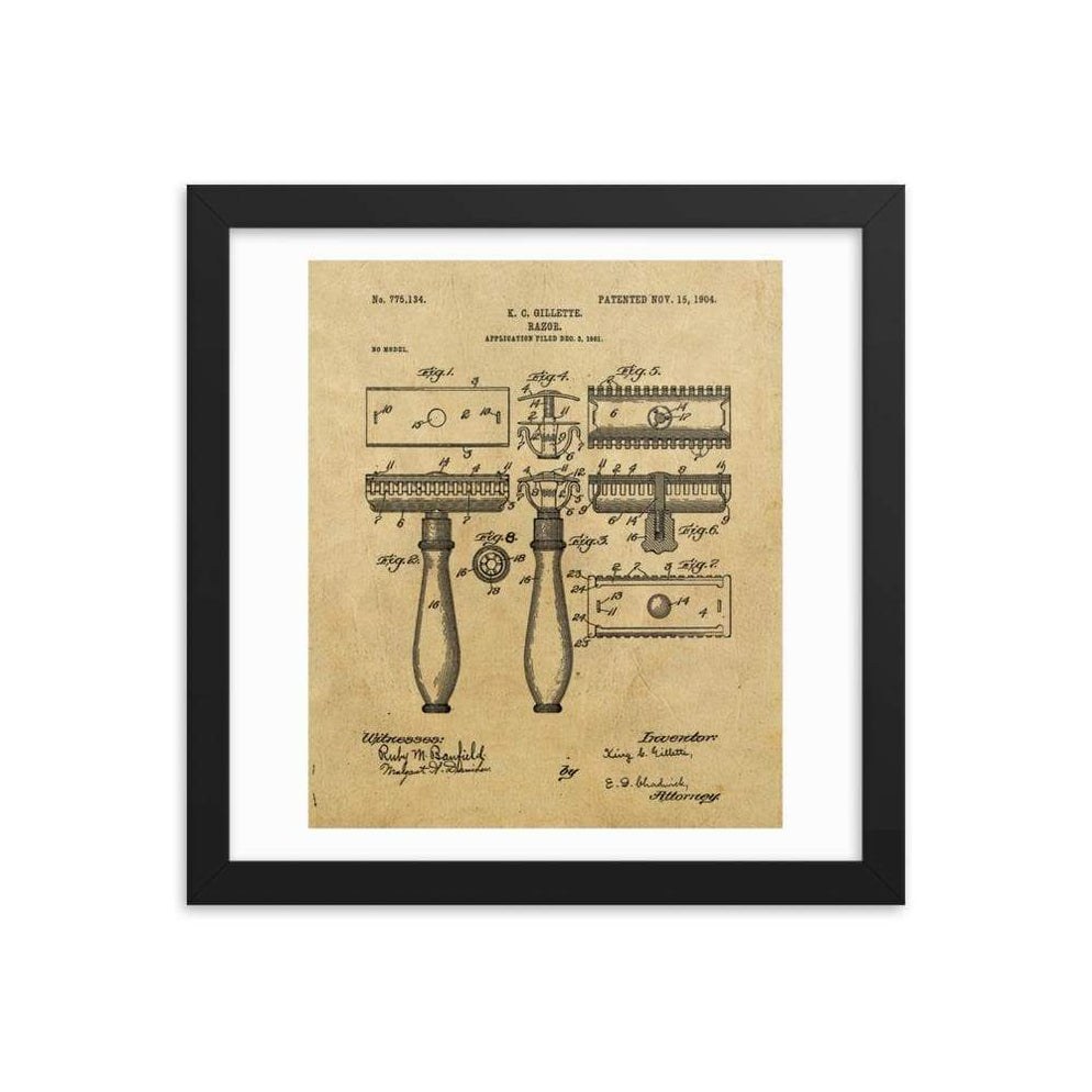 King C Gillette Patent Drawing 1904 Framed Print — Phoenix Shaving