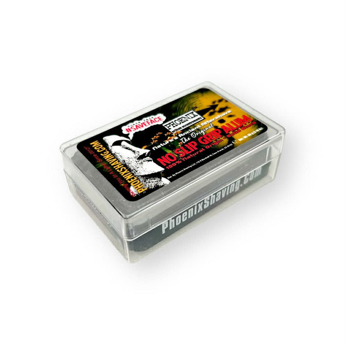 Phoenix Shaving SOLID BLOCK No Slip Grip Alum | Nature's Ancient Aftershave! | 3.17 oz [90 Grams] | W/ Rubber Grip Band & Recyclable Plastic Travel Case! - Phoenix Shaving