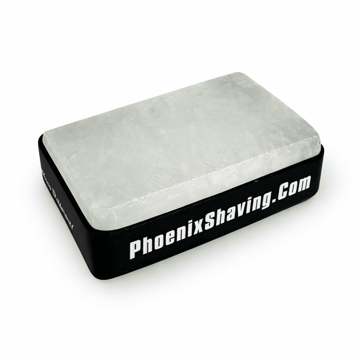 Phoenix Shaving SOLID BLOCK No Slip Grip Alum | Nature's Ancient Aftershave! | 3.17 oz [90 Grams] | W/ Rubber Grip Band & Recyclable Plastic Travel Case! - Phoenix Artisan Accoutrements