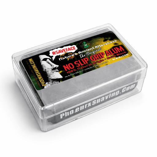 Phoenix Shaving SOLID BLOCK No Slip Grip Alum | Nature's Ancient Aftershave! | 3.17 oz [90 Grams] | W/ Rubber Grip Band & Recyclable Plastic Travel Case! - Phoenix Artisan Accoutrements