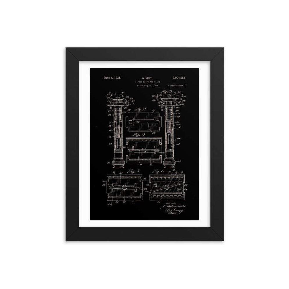 Vintage Gillette TTO Patent Drawing 1935 Elegant Black Framed Print ...