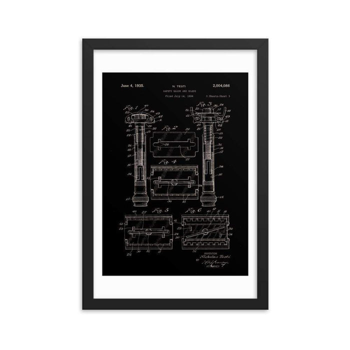 Vintage Gillette TTO Patent Drawing 1935 Elegant Black Framed Print - Phoenix Artisan Accoutrements