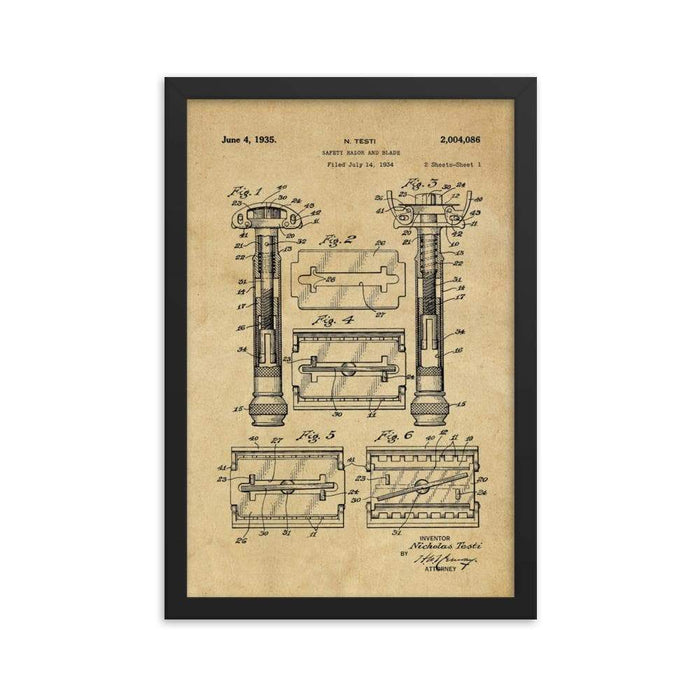 Vintage Gillette TTO Safety Razor Patent Drawing Framed Print - Phoenix Artisan Accoutrements