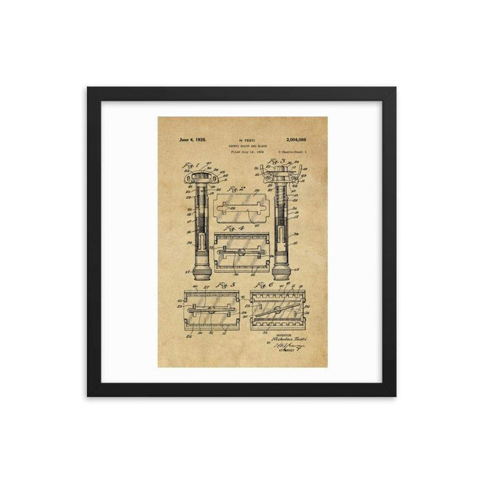 Vintage Gillette TTO Safety Razor Patent Drawing Framed Print - Phoenix Artisan Accoutrements