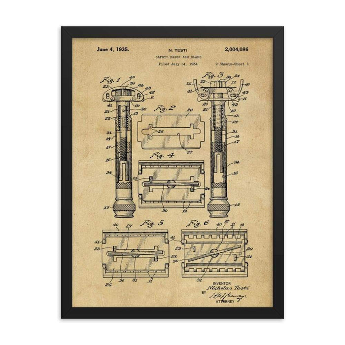 Vintage Gillette TTO Safety Razor Patent Drawing Framed Print - Phoenix Artisan Accoutrements