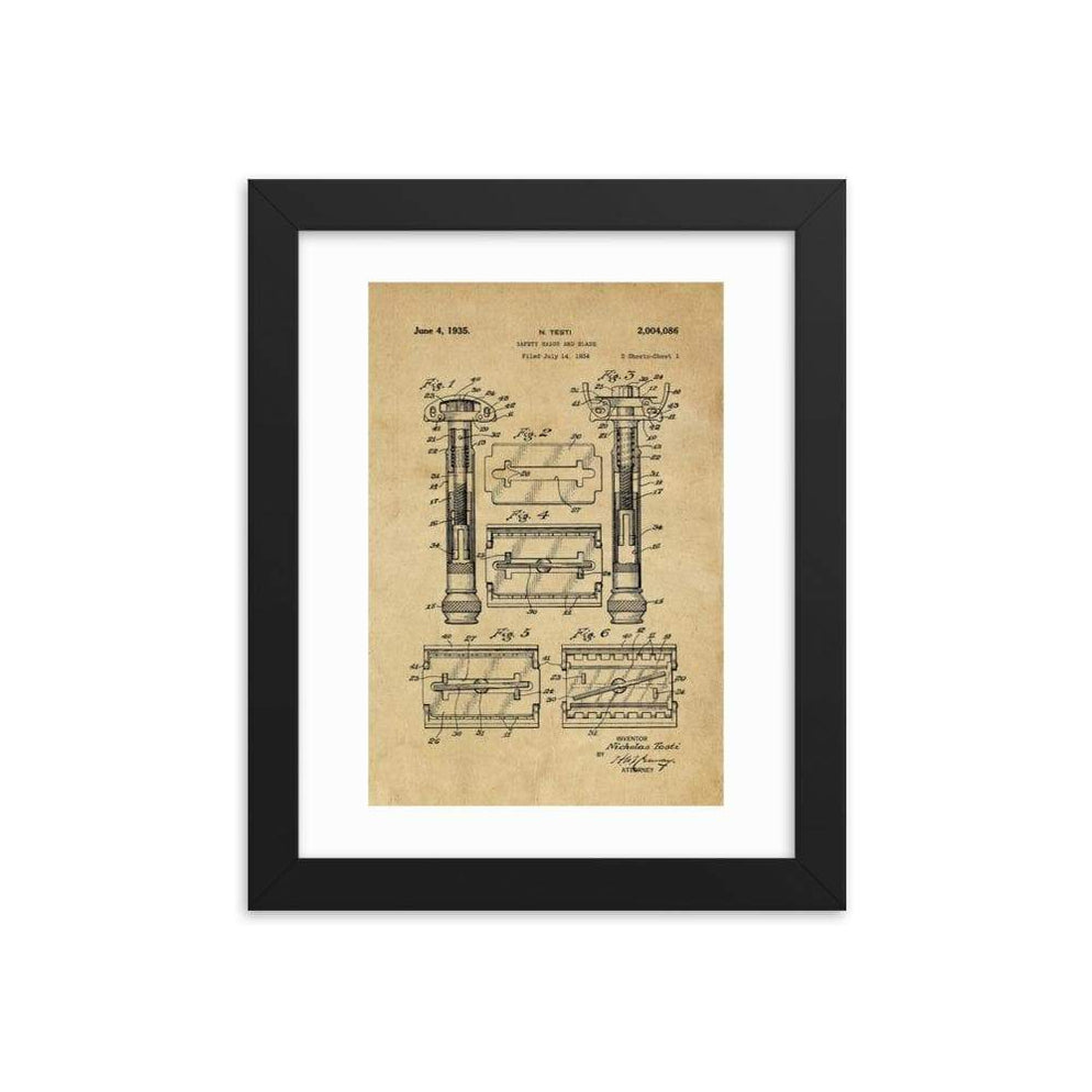 Vintage Gillette TTO Safety Razor Patent Drawing Framed Print — Phoenix ...