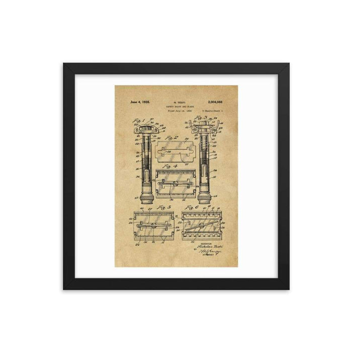 Vintage Gillette TTO Safety Razor Patent Drawing Framed Print - Phoenix Artisan Accoutrements