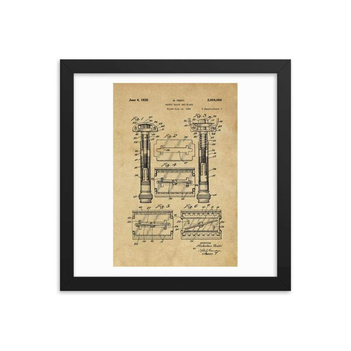Vintage Gillette TTO Safety Razor Patent Drawing Framed Print - Phoenix Artisan Accoutrements