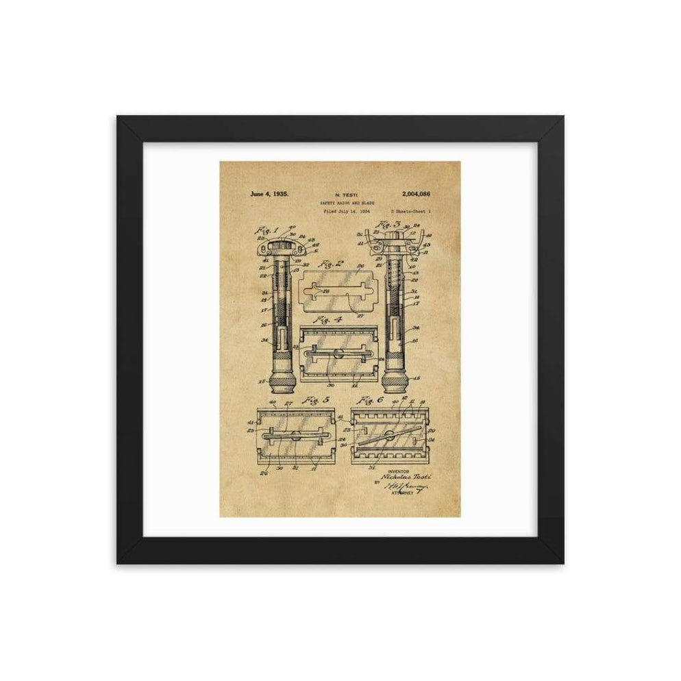 Vintage Gillette TTO Safety Razor Patent Drawing Framed Print — Phoenix ...