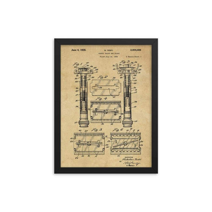 Vintage Gillette TTO Safety Razor Patent Drawing Framed Print - Phoenix Artisan Accoutrements