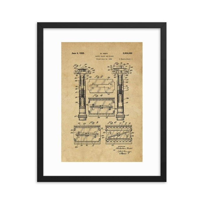 Vintage Gillette TTO Safety Razor Patent Drawing Framed Print - Phoenix Artisan Accoutrements