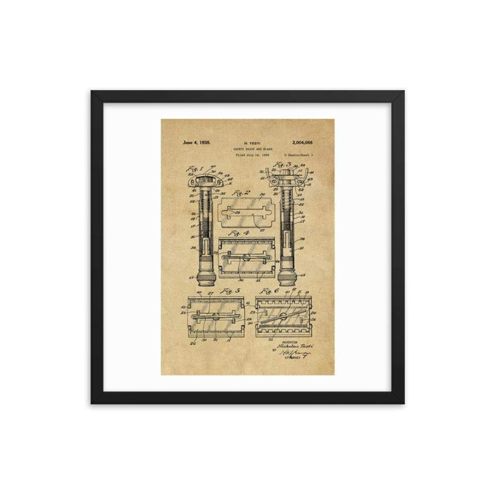 Vintage Gillette TTO Safety Razor Patent Drawing Framed Print - Phoenix Artisan Accoutrements