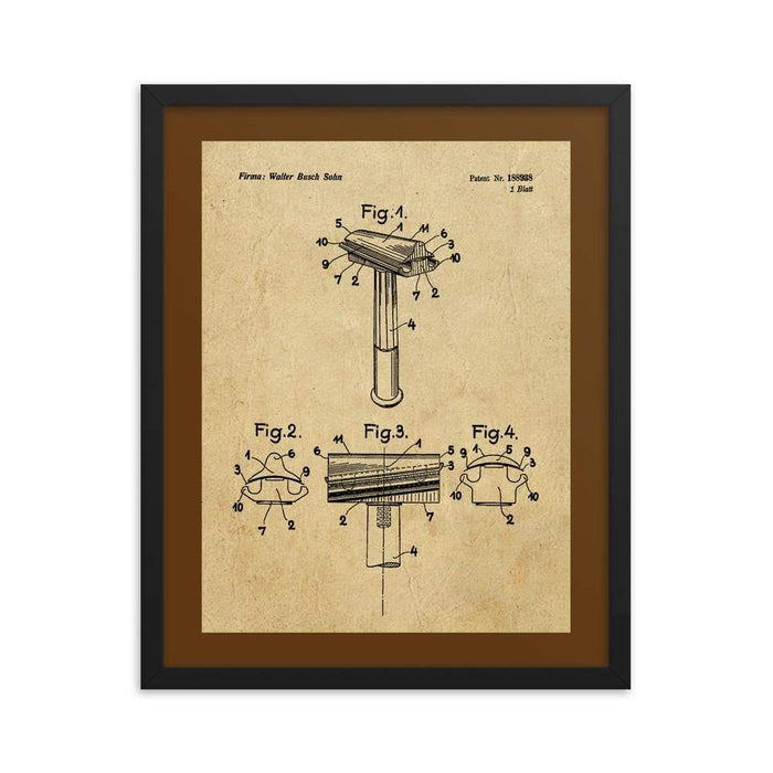 Vintage Walbusch Slant Razor Patent Drawing Framed Print - Phoenix Artisan Accoutrements