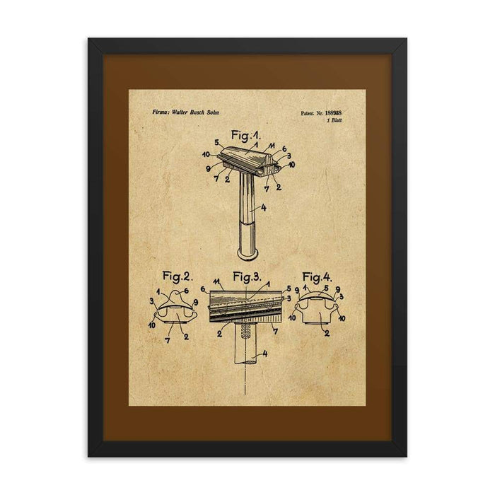 Vintage Walbusch Slant Razor Patent Drawing Framed Print - Phoenix Artisan Accoutrements