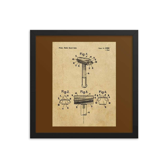 Vintage Walbusch Slant Razor Patent Drawing Framed Print - Phoenix Artisan Accoutrements