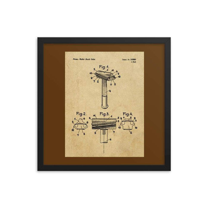 Vintage Walbusch Slant Razor Patent Drawing Framed Print - Phoenix Artisan Accoutrements