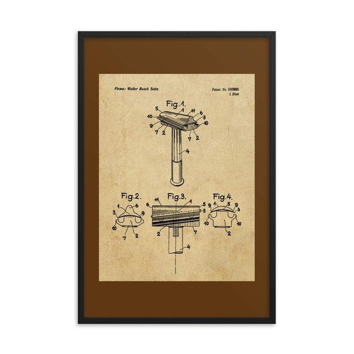 Vintage Walbusch Slant Razor Patent Drawing Framed Print - Phoenix Artisan Accoutrements