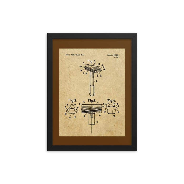 Vintage Walbusch Slant Razor Patent Drawing Framed Print - Phoenix Artisan Accoutrements