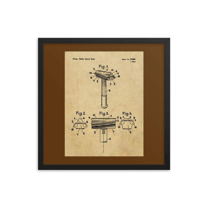 Vintage Walbusch Slant Razor Patent Drawing Framed Print - Phoenix Artisan Accoutrements