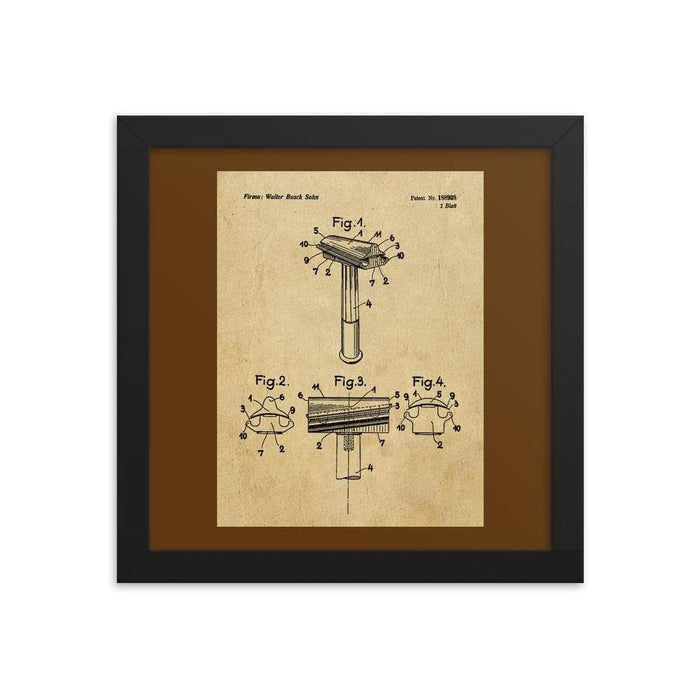 Vintage Walbusch Slant Razor Patent Drawing Framed Print - Phoenix Artisan Accoutrements
