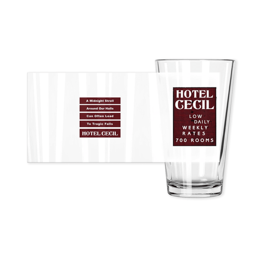 Hotel Cecil Rates Sign Haunted Pint Glass | Made in the USA | Collectible - Phoenix Artisan Accoutrements